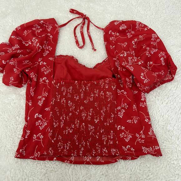 Abercrombie &‎ Fitch Crop Top XS Red Floral Mini Cottagecore Boho Flirty Girly - Picture 6 of 6